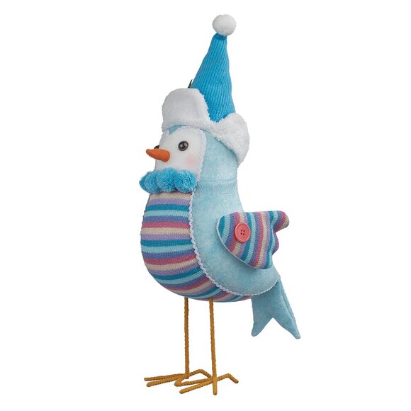 Christmas Big Fabric Bird Decor Holiday Winter Blue Sweater Hat Jumbo - Picture 1 of 9